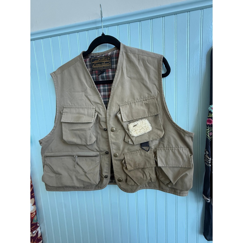 Vintage Eddie Bauer Tan Fishing Utility Vest L  Gorpcore Fly Fishing Outdoor - Picture 4 of 10